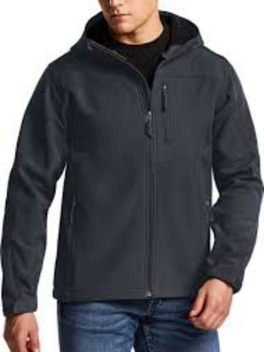 COLE HAAN Soft Shell Hooded Jacket, Black, M